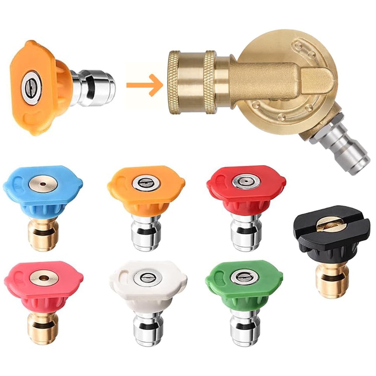 8 PCS Pressure Washer Pivoting Coupler Kit 7 Nozzle Tips 1/4 Inch 4500 PSI