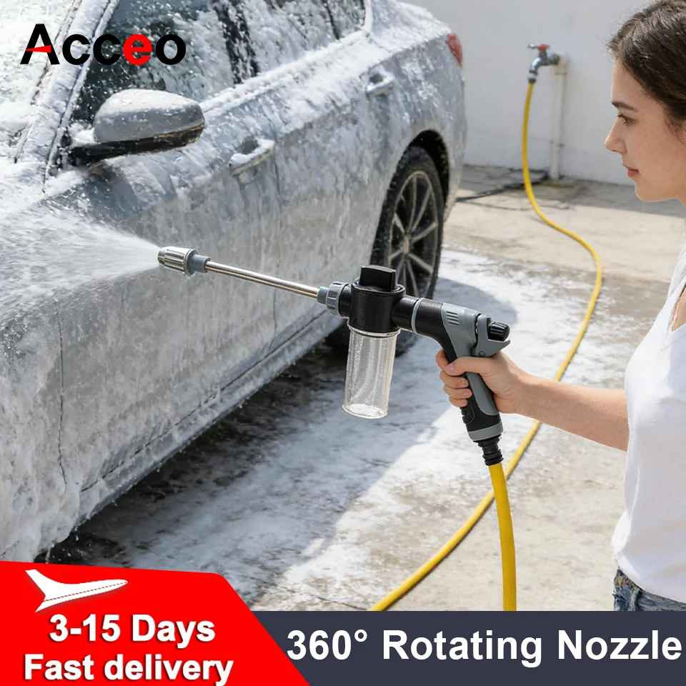 360° Rotating Nozzle High Pressure Water Gun Car Wash Kit Auto Cleaner Garden Ho