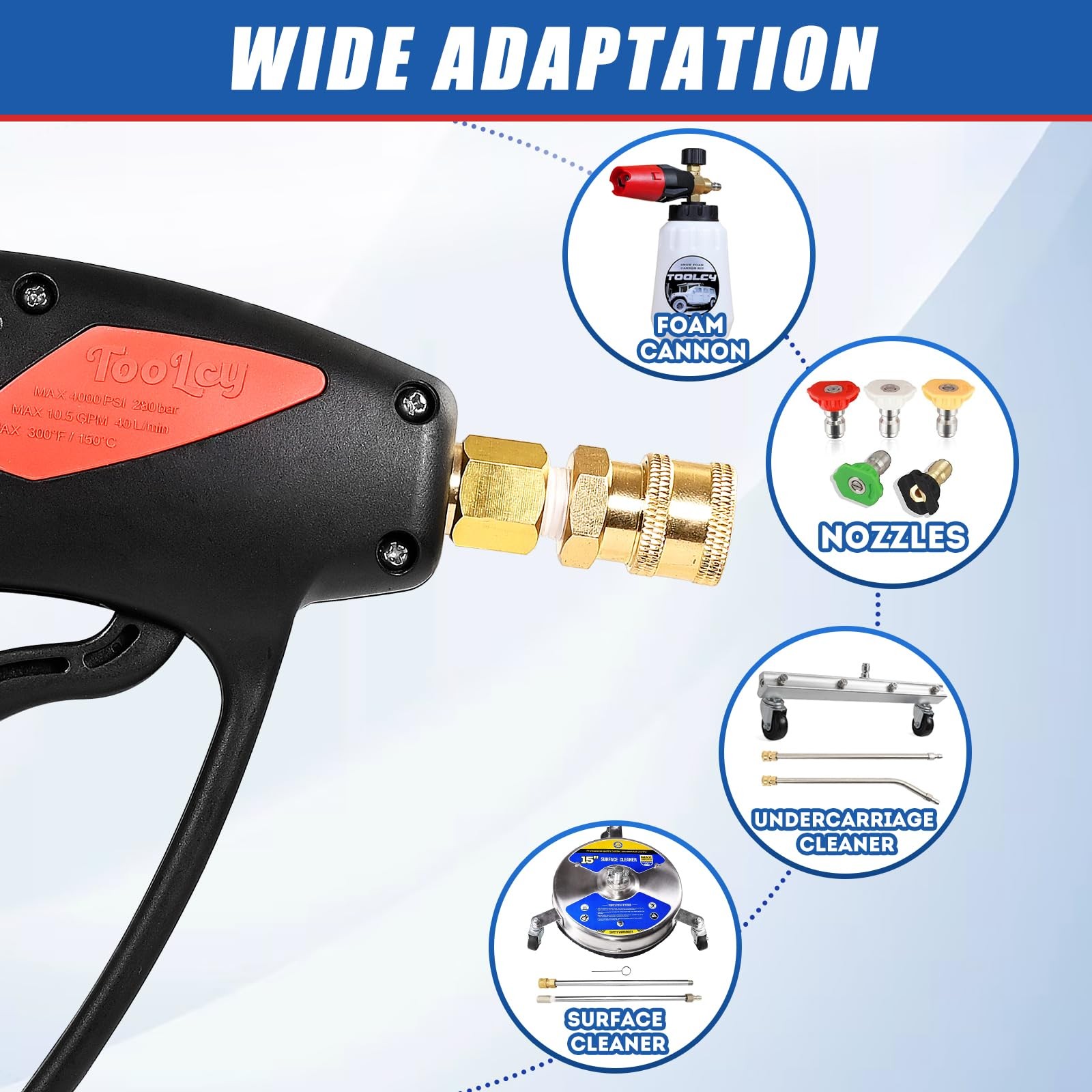 TOOLCY Pressure Washer Gun, Adjustable Power Washer Swivel Gun and Extension …