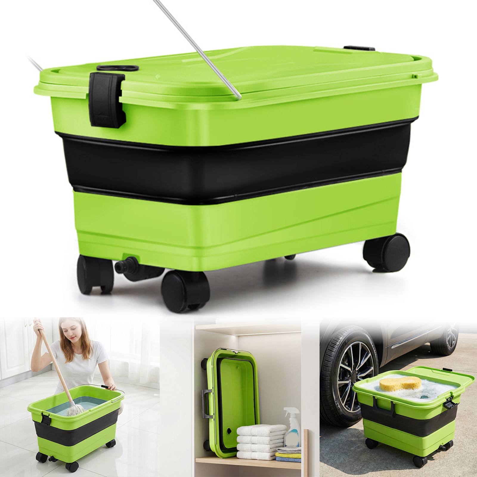 Window Car Cleaning Bucket Large with Handle Professional Cleaner Wash 22L Green