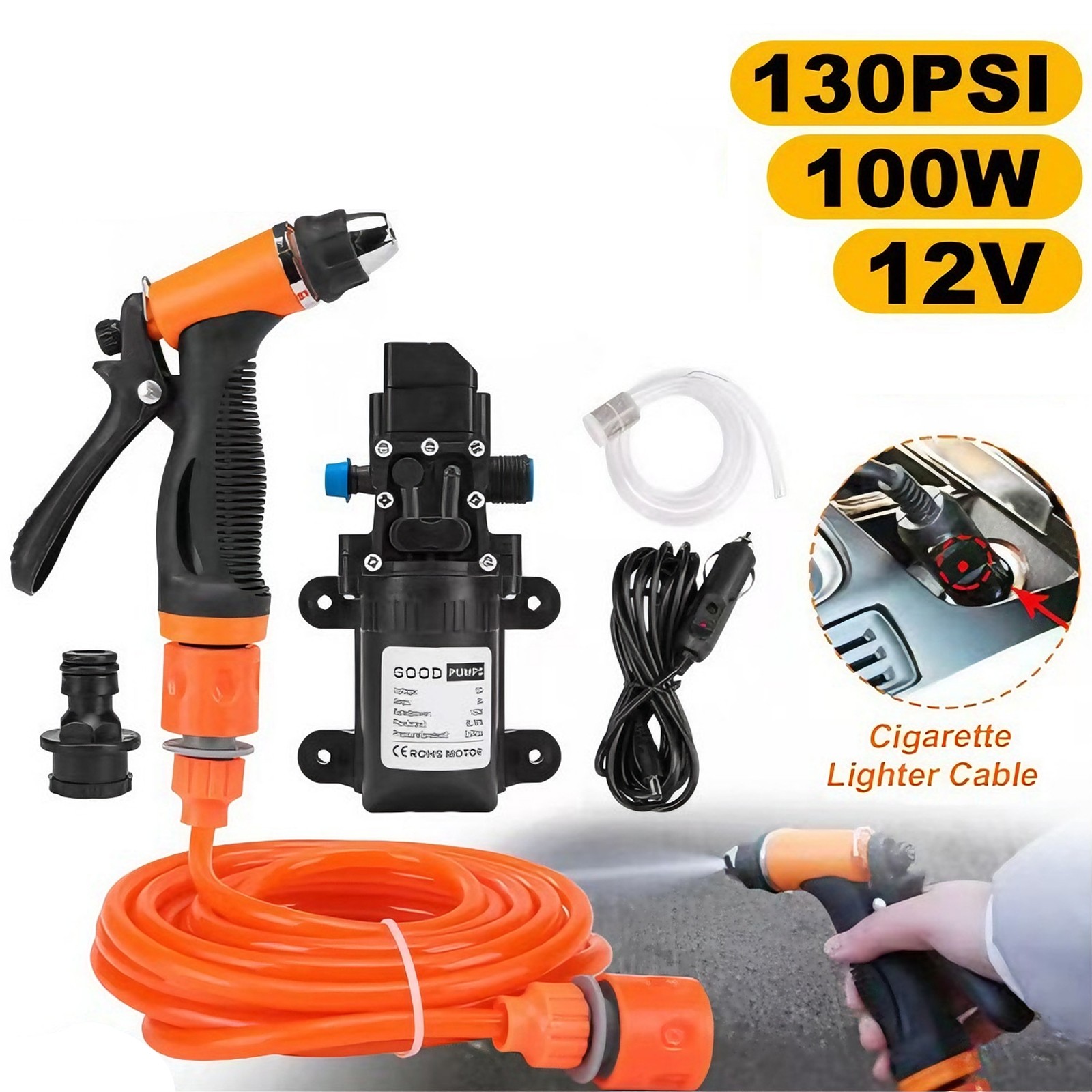 12V 160PSI Washdown Wash Pump Kit Electric DIY Car Washer Cleaner Sprayer Tool