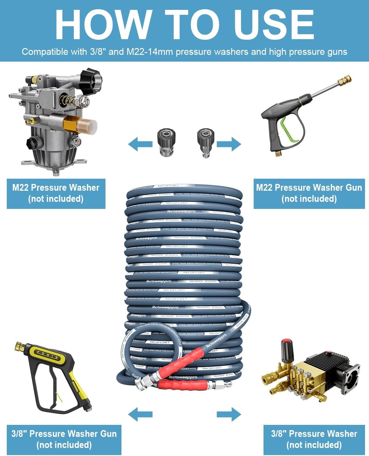 4800PSI Pressure Washer Hose 100FT with 3/8″ Swivel Quick Connect for Cold/Hot