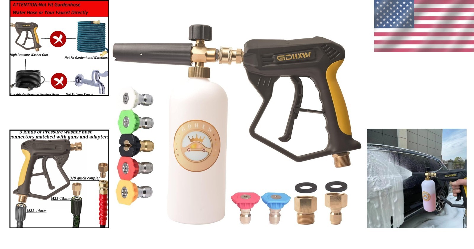 Complete X-887 High Pressure Washer Kit – Gun, Foam Cannon, 2 Adapters & Nozzles