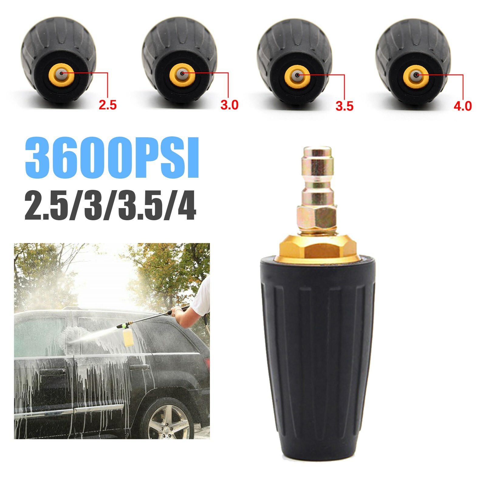 3600PSI 2.5/3.0/3.5/4 GPM 1/4″ Spiral High Pressure Washer Rotary Turbine Nozzle