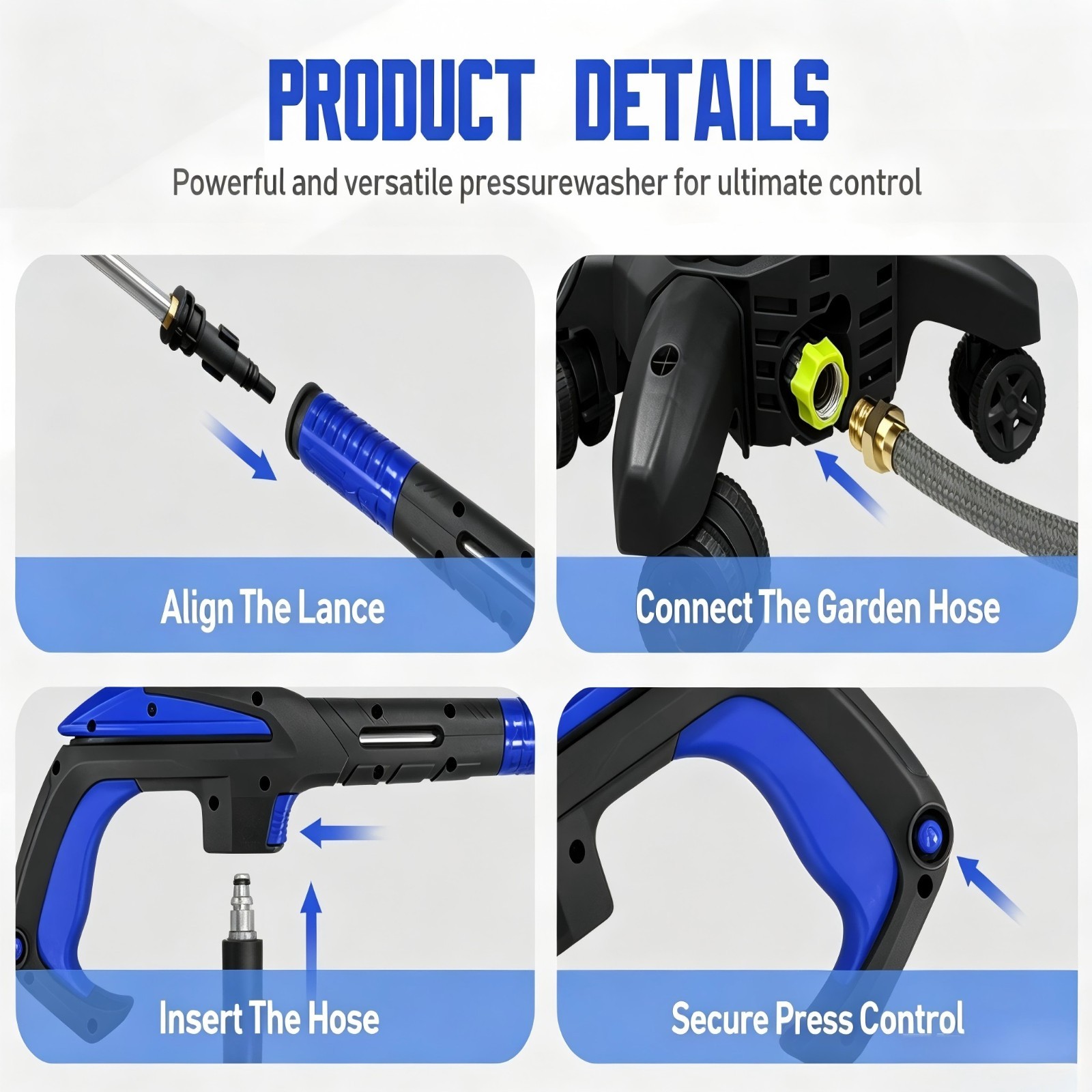 Pressure Washer 4500PSI 3.9GPM, 15-Level Touch, 4 Wheels, 4 Nozzles, for Car