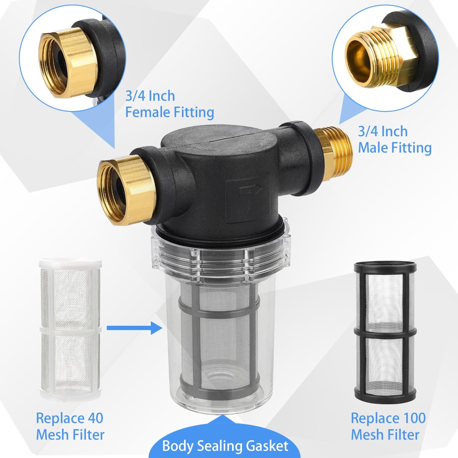 4 Pcs Washing Machine Water Filter with 40 Mesh 100 Mesh Screen Garden Hose P…