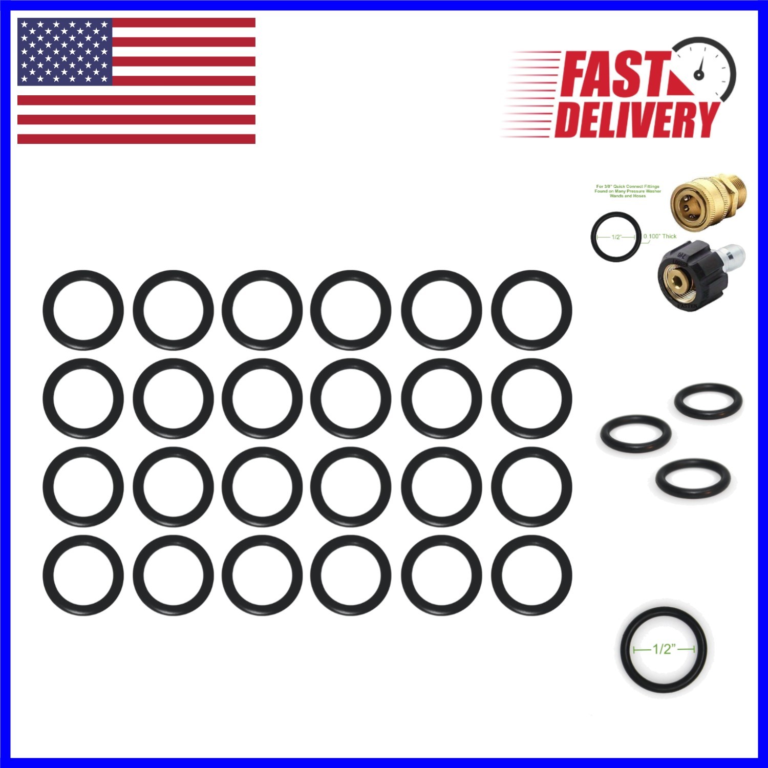 Professional-Grade O-Rings for Power Washers – 24-Pack, 1/2″ ID & 400°F Rated