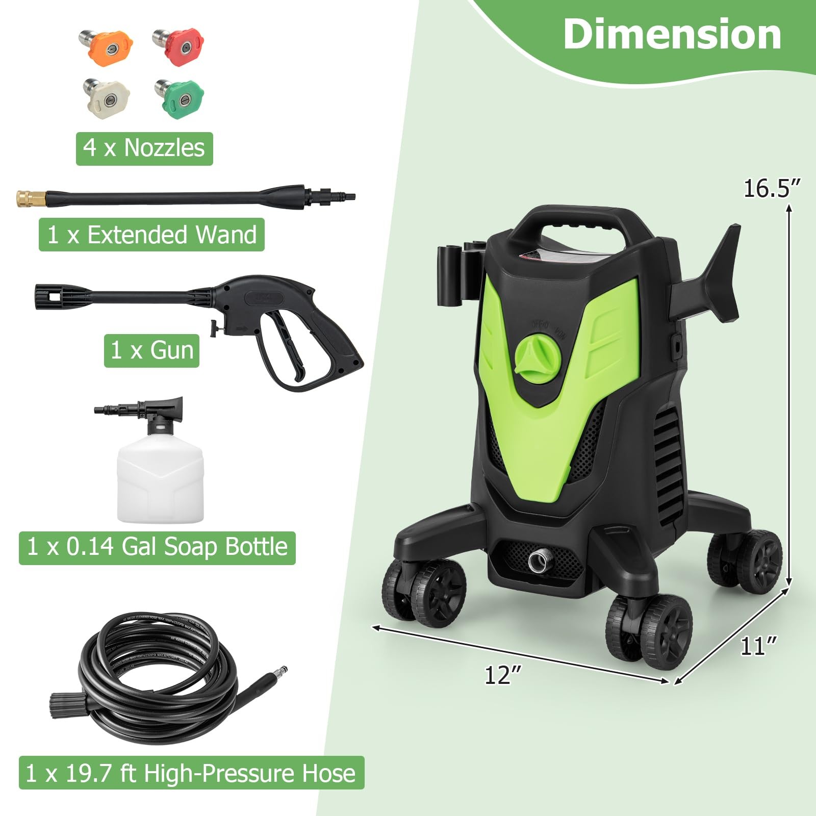 Costway Electric Pressure Washer 4 Universal Wheels 2400 Psi High Pressure