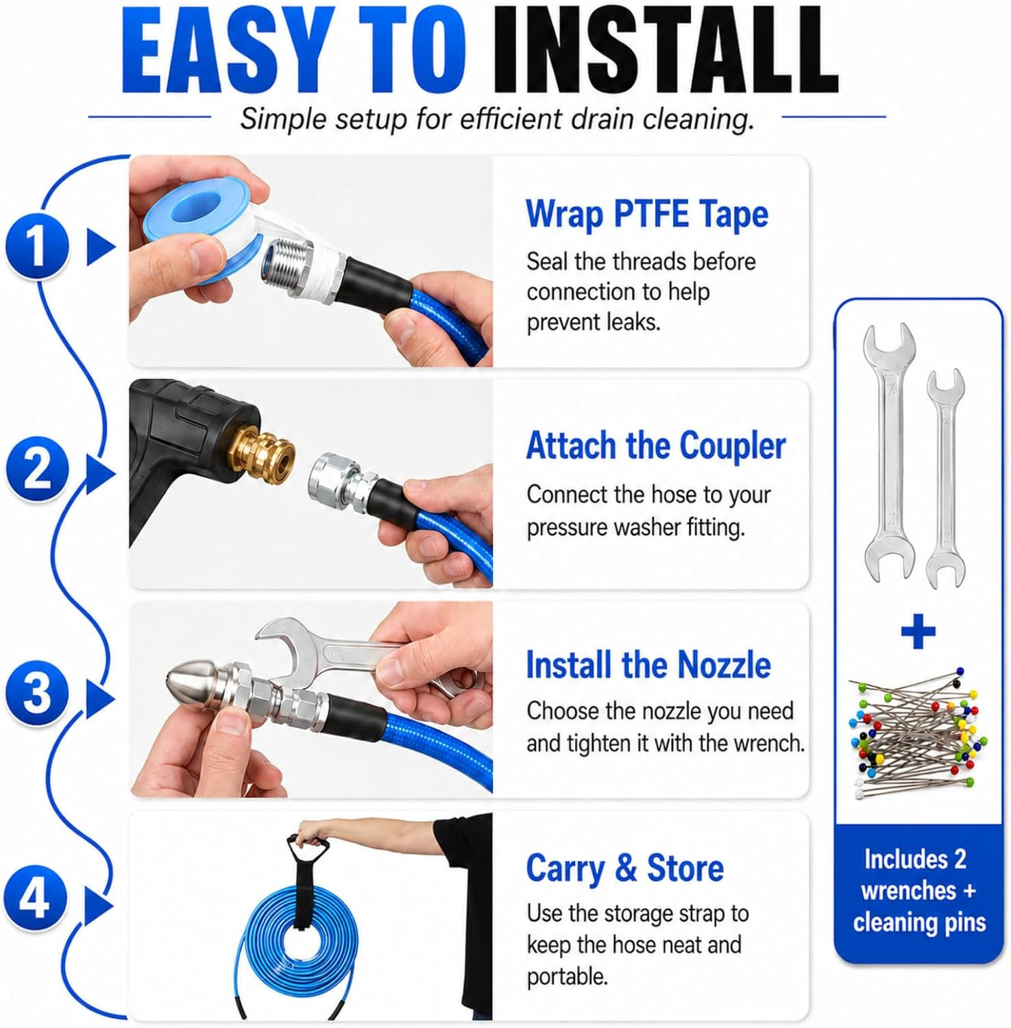 100 FT Sewer Jetter Kit for Pressure Washer, 5800PSI Water Jet Drain Cleaner Hos