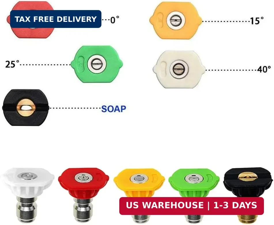 Pressure Washer Spray Nozzle Tip Set with 5 Multiple Degrees Nozzle,1/4″ Quick C