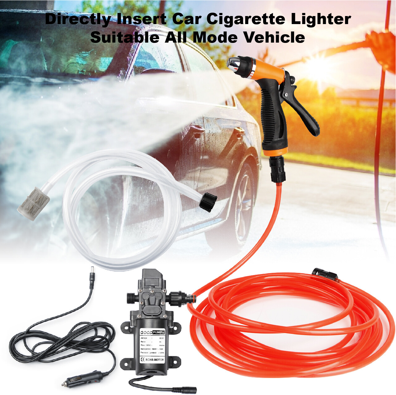 160 PSI 12V Washdown Wash Pump Kit Electric DIY Car Washer Cleaner Sprayer Tool