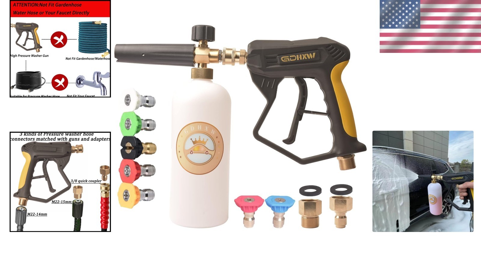 X-887 Foam Cannon with Two Adapters & 7 Nozzles – Effortless Car Washing