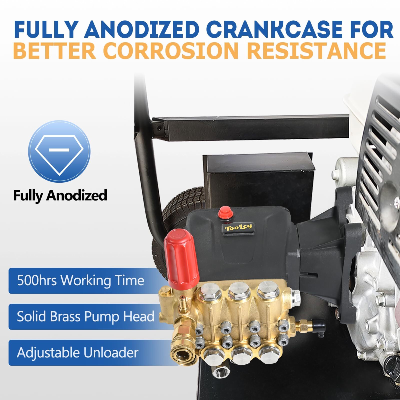Pressure Washer Pump 3600-4400 PSI Max 4.4 GPM, 1 inch Shaft Horizontal Triplex
