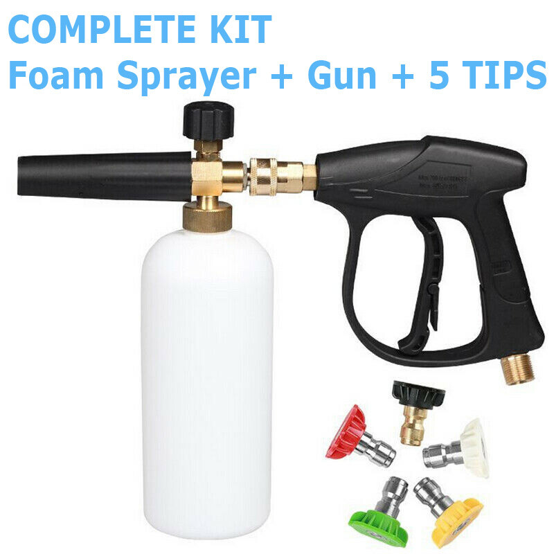 1/4″ Snow Foam Pressure Washer Gun Car Wash Soap Lance Cannon Spray Jet Bottle