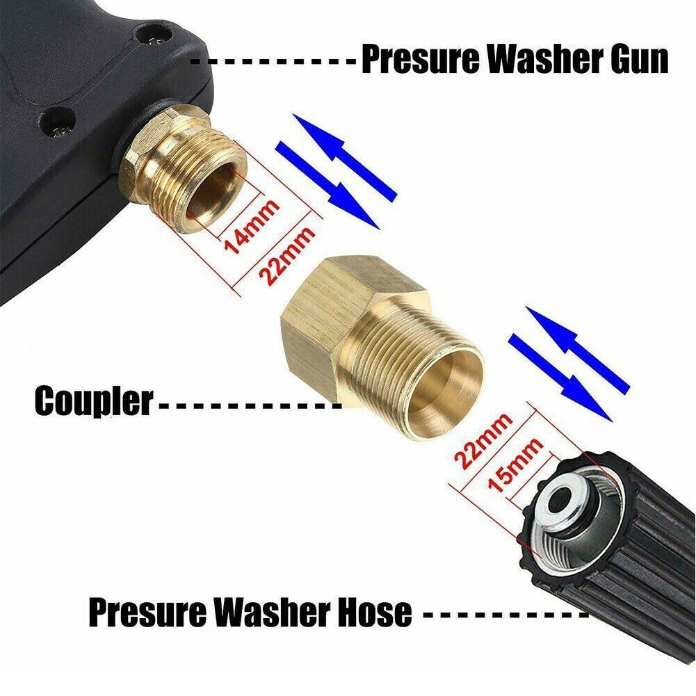 2x Coupler M22 15mm Male To 14mm Female Pressure Washer Hose Thread Connector