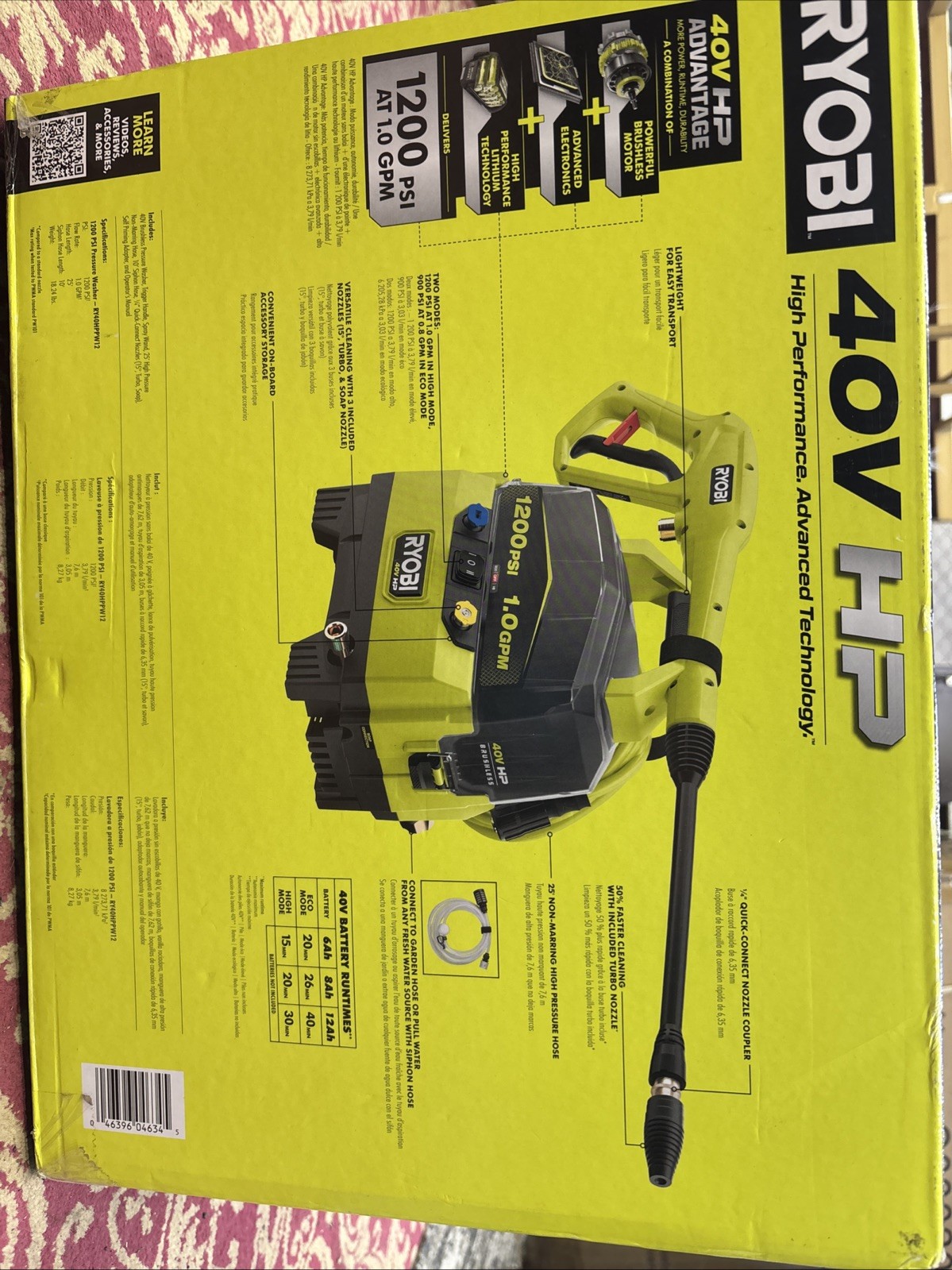 Ryobi 40V HP Brushless Pressure Washer 1,200PSI 1.0GPM