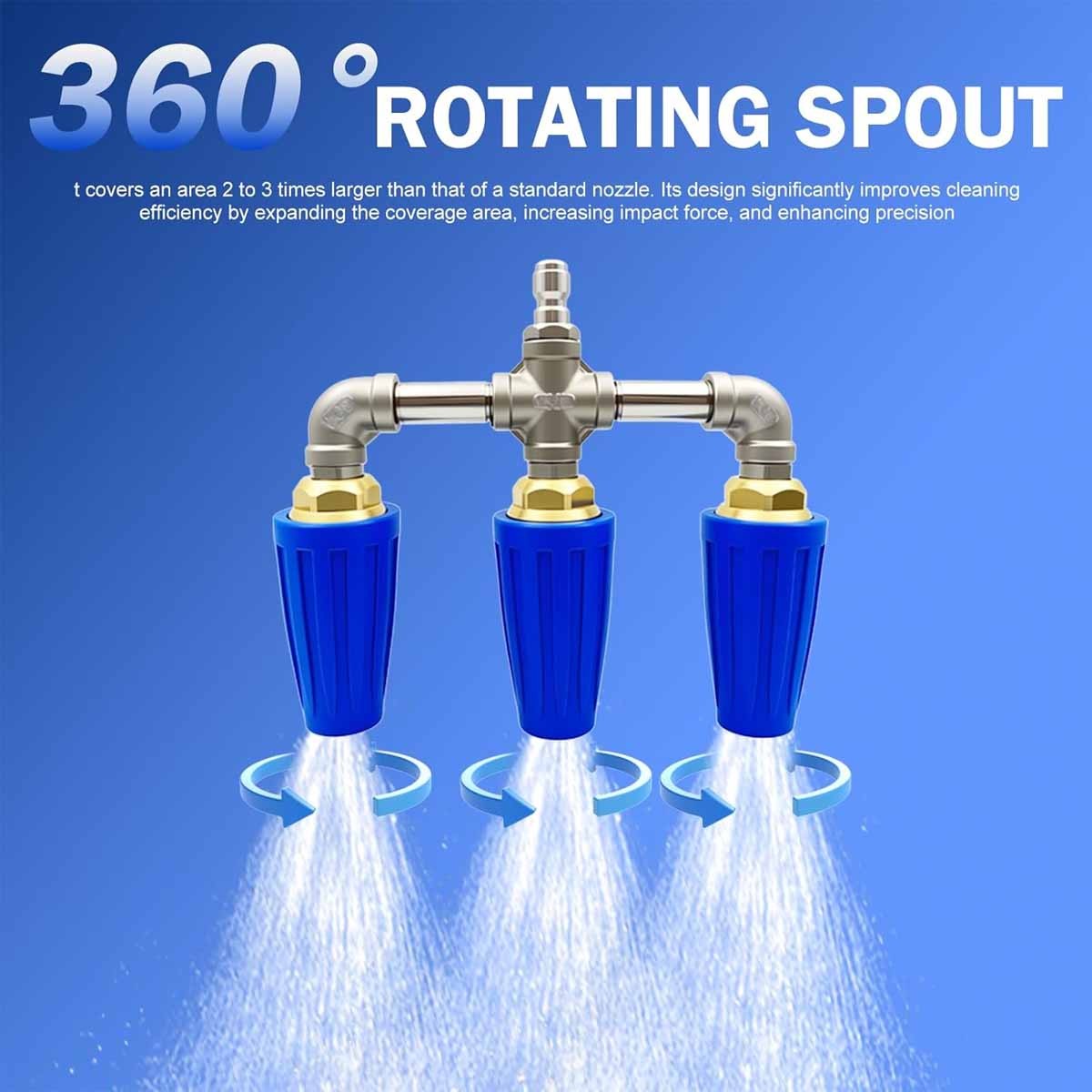 360° Rotating Triple Jet Turbo Nozzle 1/4″ Quick Connect 4000PSI Car Wash Tool