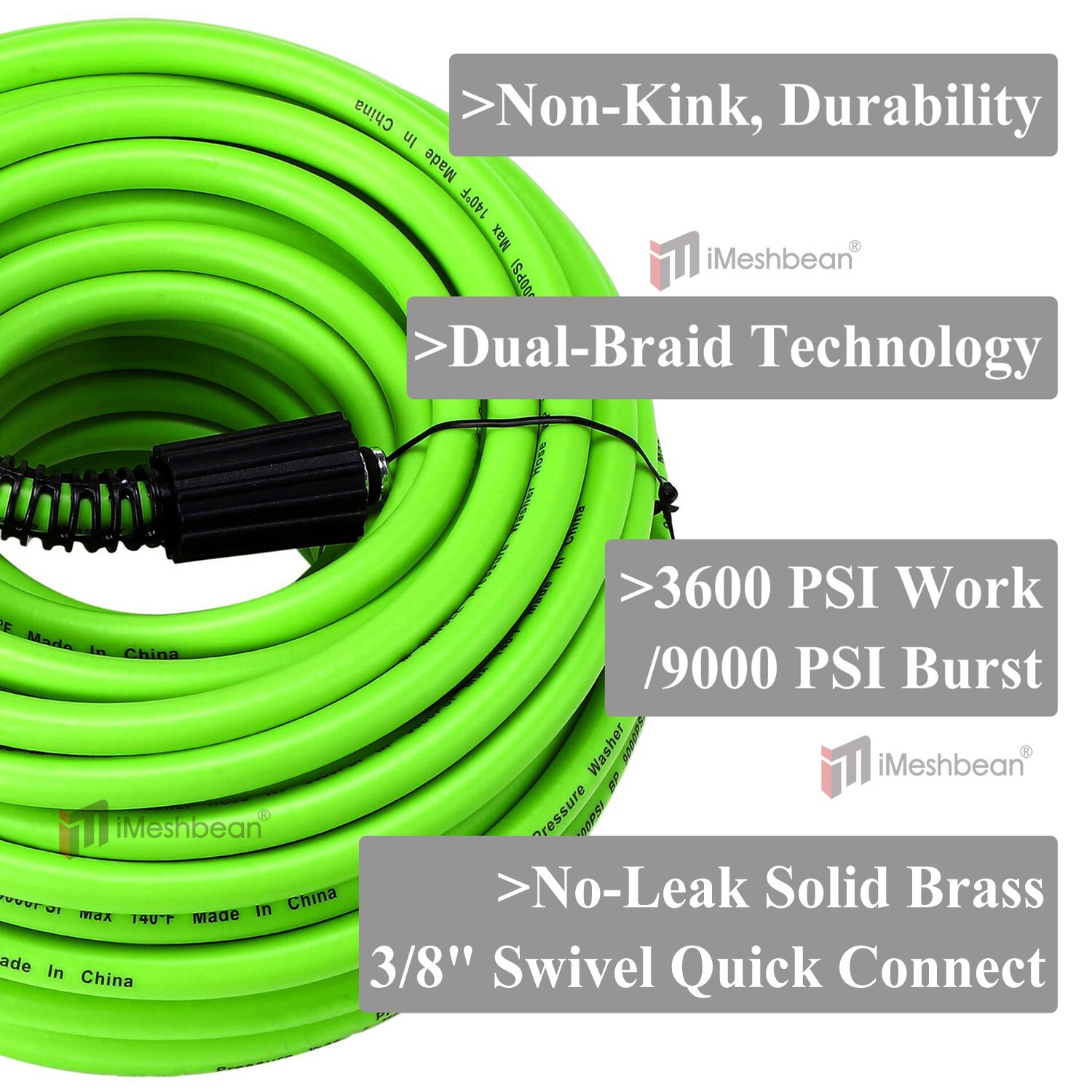 50FT 3600PSI Replacement High Pressure Power Washer Hose-3/8″ Swivel QC Flexible