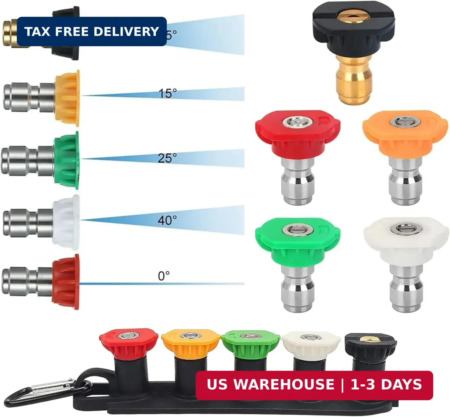 Pressure Washer Spray Nozzle Tip Set with 5 Multiple Degrees Nozzle,1/4″ Quick C