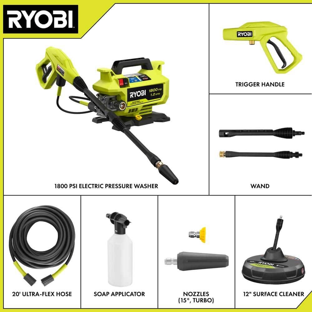 1800 PSI 1.2 GPM Cold Water Electric Pressure Washer with Surface Cleaner