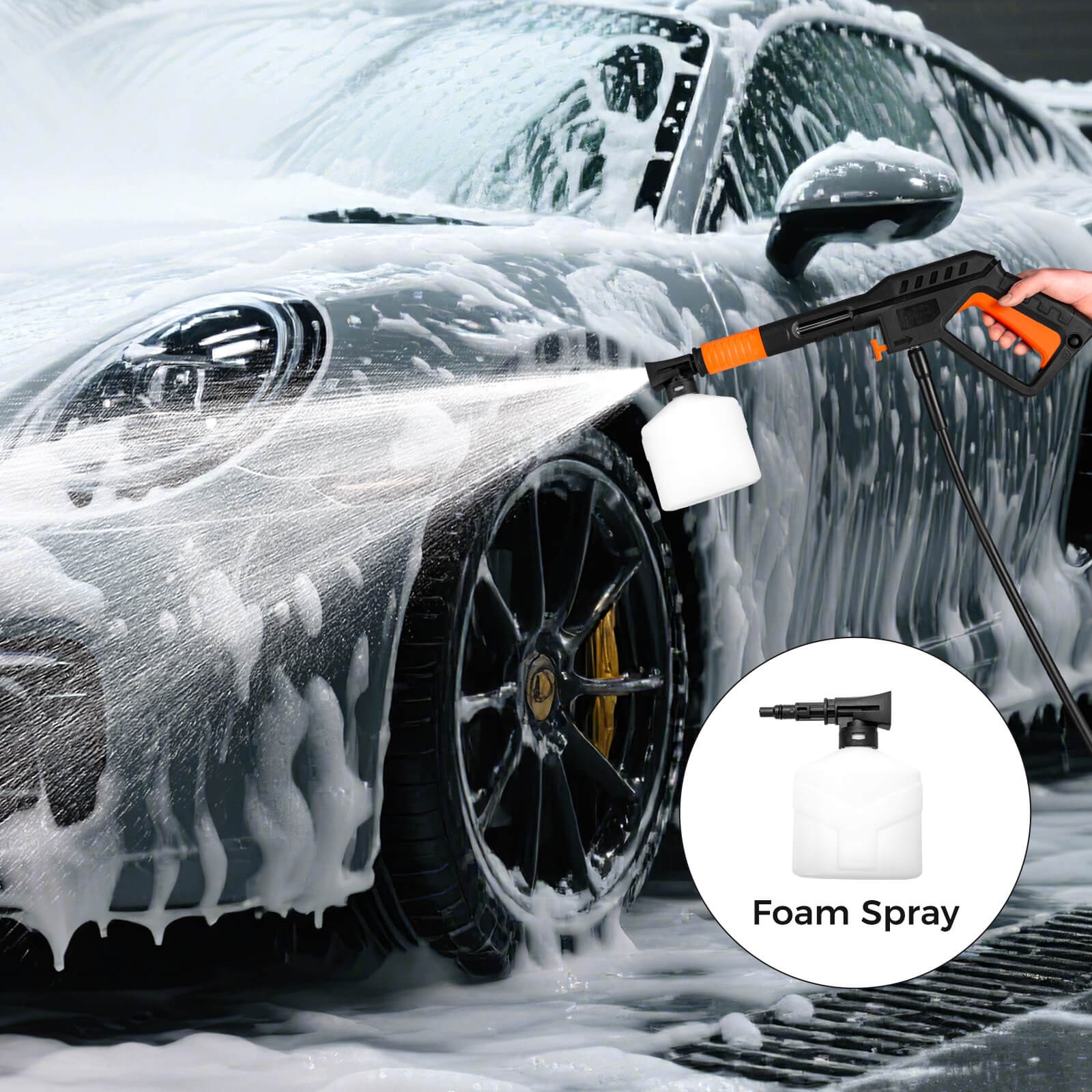 Electric Pressure Washer w/ 4 Nozzles & Soap Bottle Lockable Wheels for Cleaning