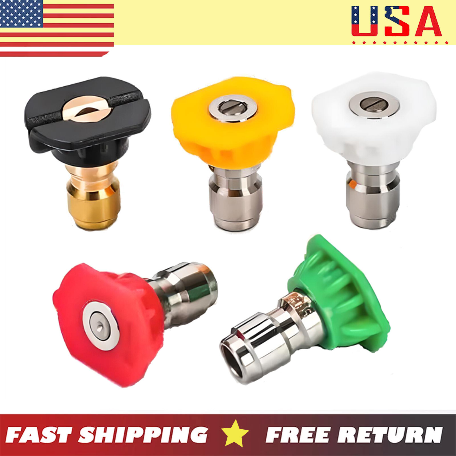 5X Pressure Washer Spray Nozzle Set Quick Connect 1/4″ High Power Tips