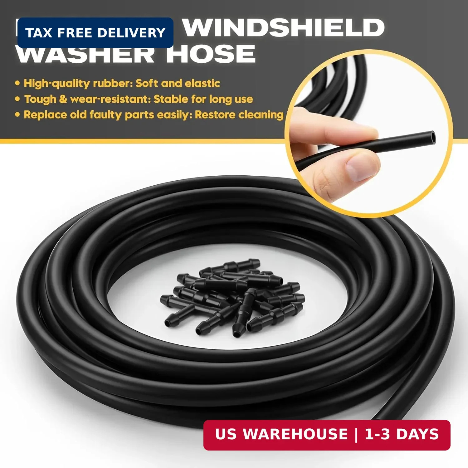 Windshield Washer Hose Kit, 4M Flexible Durable Rubber Washer Fluid Tubing & 30