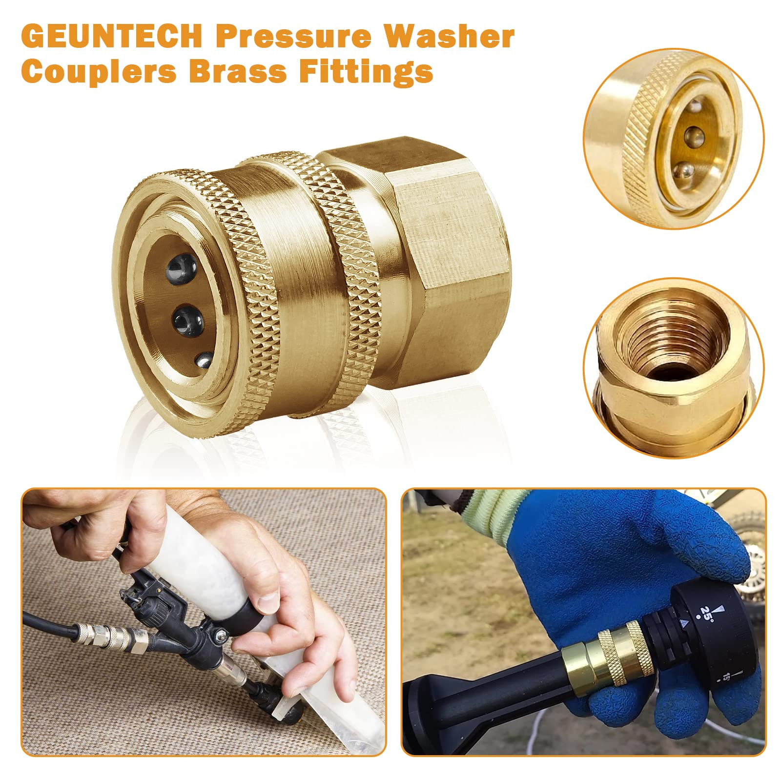 Pressure Washer Couplers Brass Fittings, 2 Pack 3/8 inch Quick Connect to Fem…