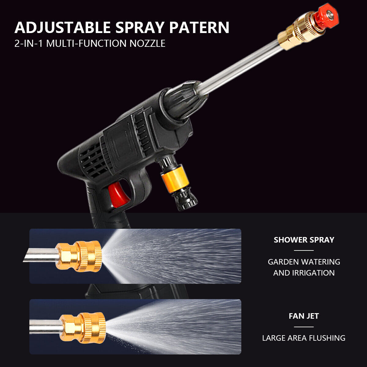 2 Battery Cordless Water Spray Gun Portable High Pressure Car Washer Cleaner 5M