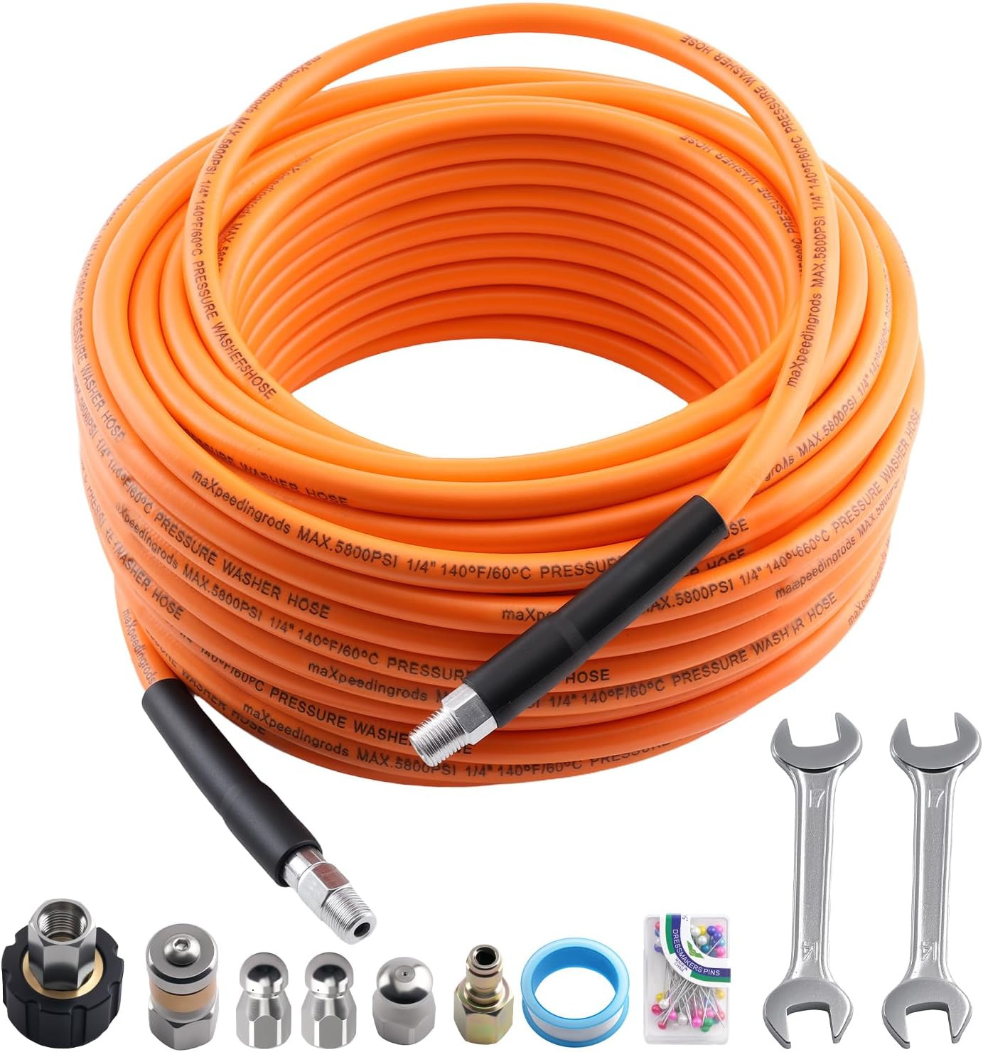 Sewer Jetter Kit for Pressure Washer 100FT, 5800PSI Drain Cleaner Hose 1/4 Inch