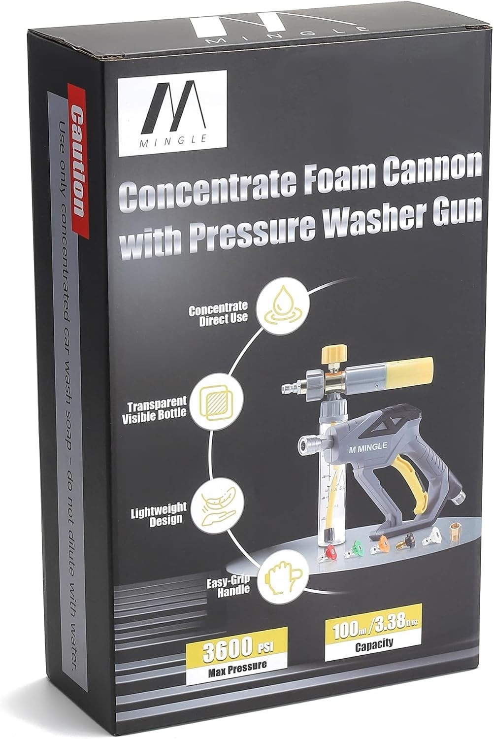 Concentrate Foam Cannon with Pressure Washer Gun 5 Nozzle Tips 1/4 Quick Connect