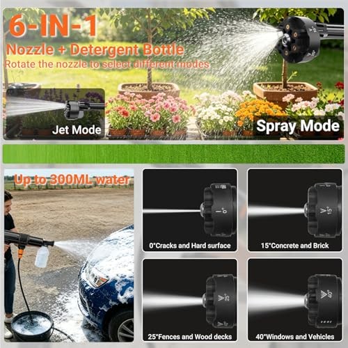 Cordless Pressure Washer, 1500 PSI Max Power Washer with 2×4.0Ah 21V Large