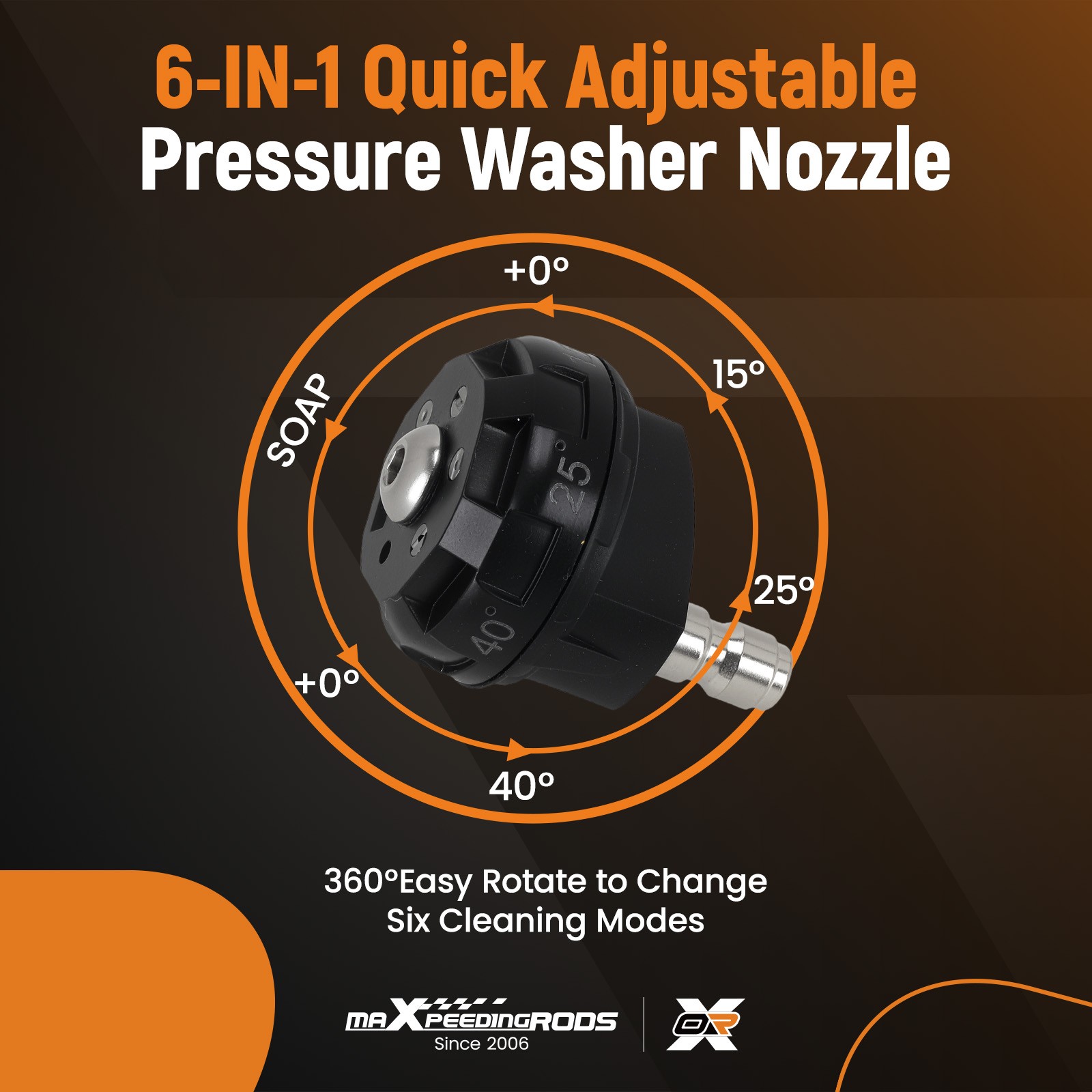 1/4in Quick Connect 6 in 1 Pressure Washer Spray Nozzle 4500 PSI Adjustable