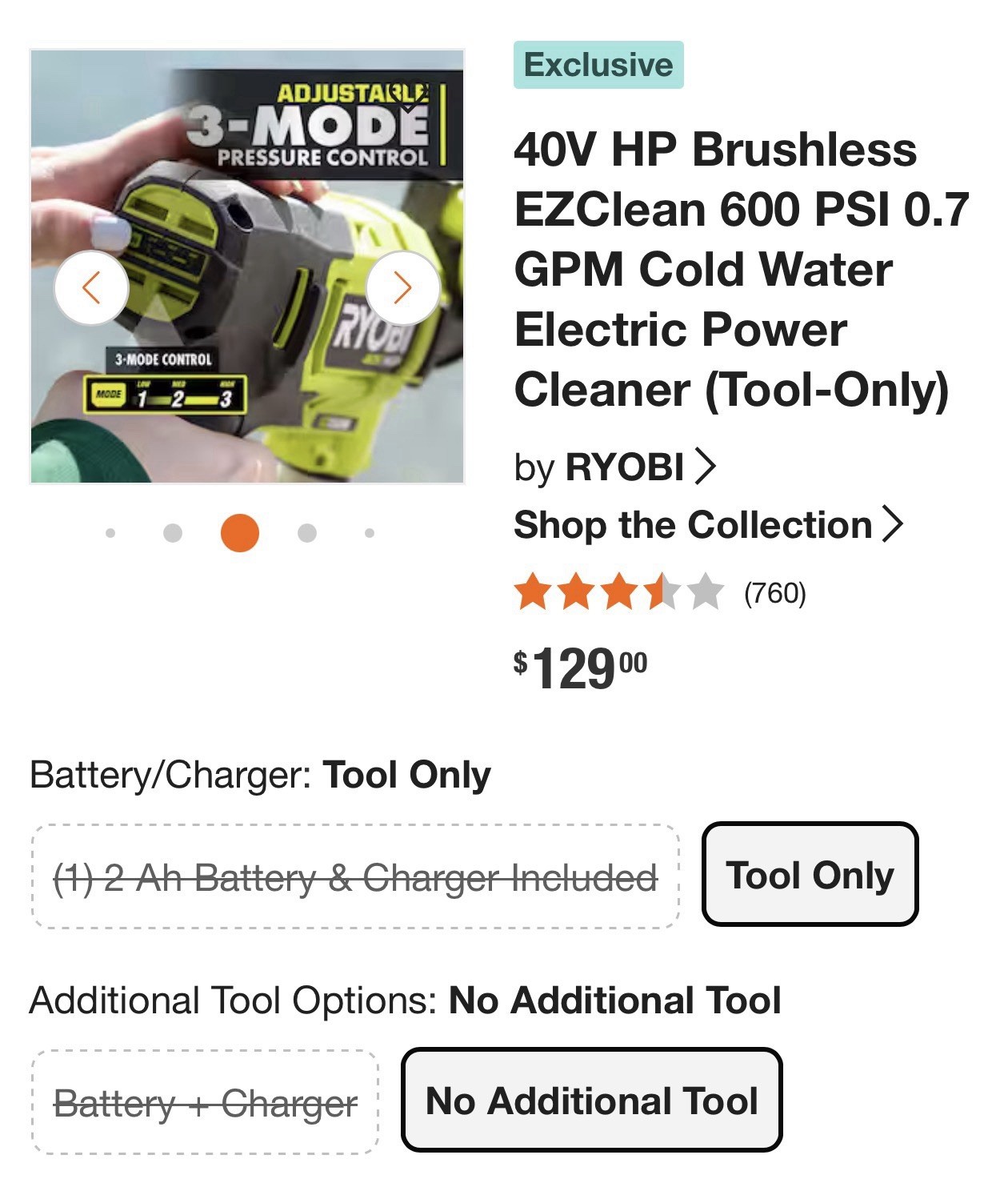 RYOBI 40V Pressure Cleaner NEW 600PSI Handheld Cleaner No Hose (Tool Only)