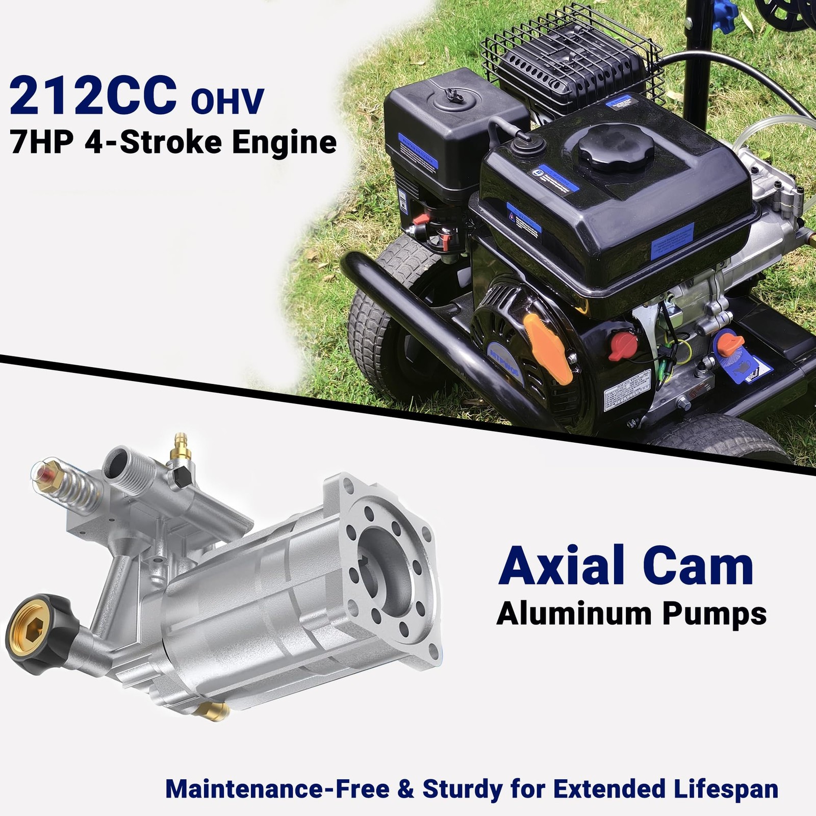 EFURDEN Gas Pressure Washer 3600 PSI 2.3 GPM with 5 Nozzle&Hose Reel&30ft Hose