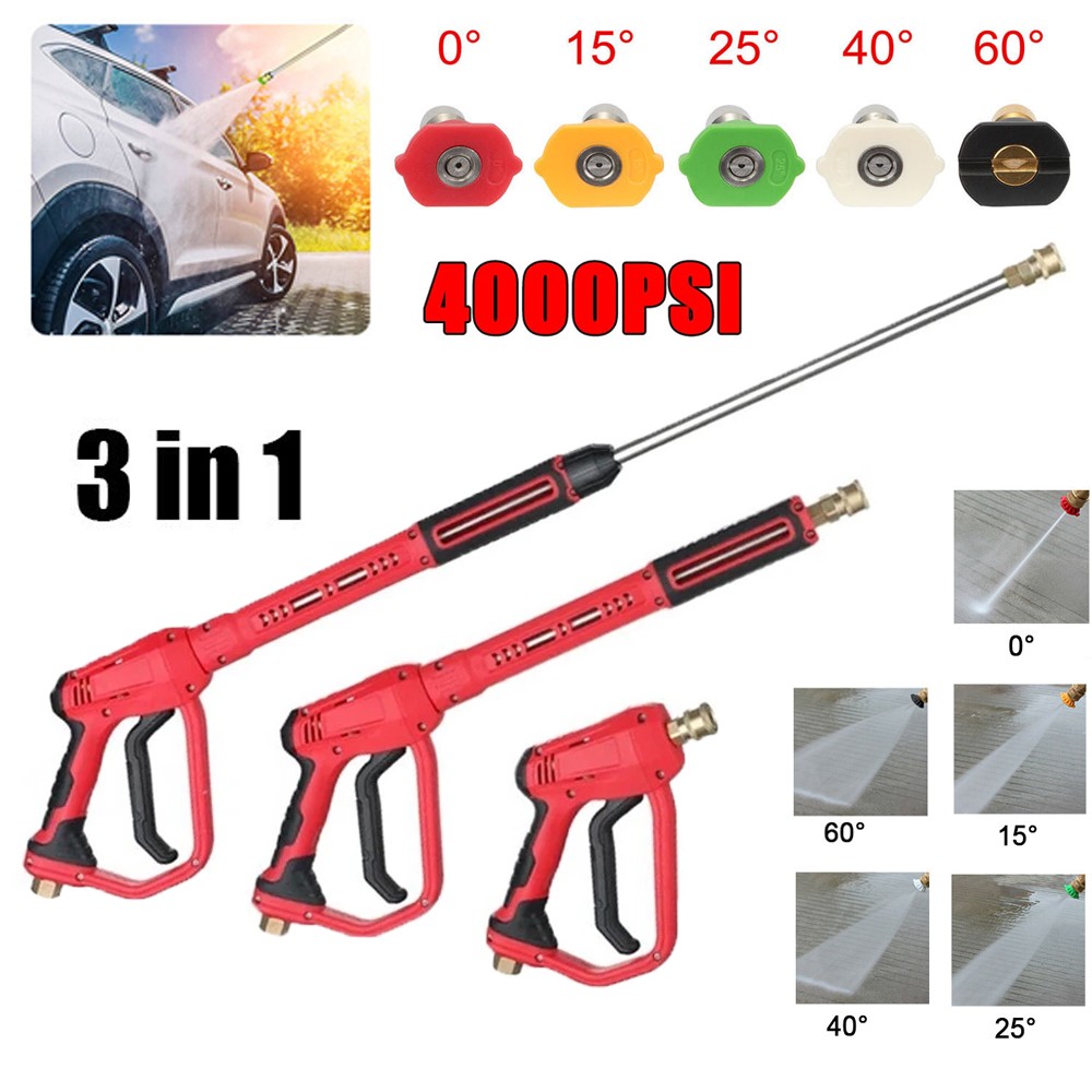 4000PSI High Pressure Car Power Washer Spray Gun Wand Lance Nozzle Tips Hose Kit
