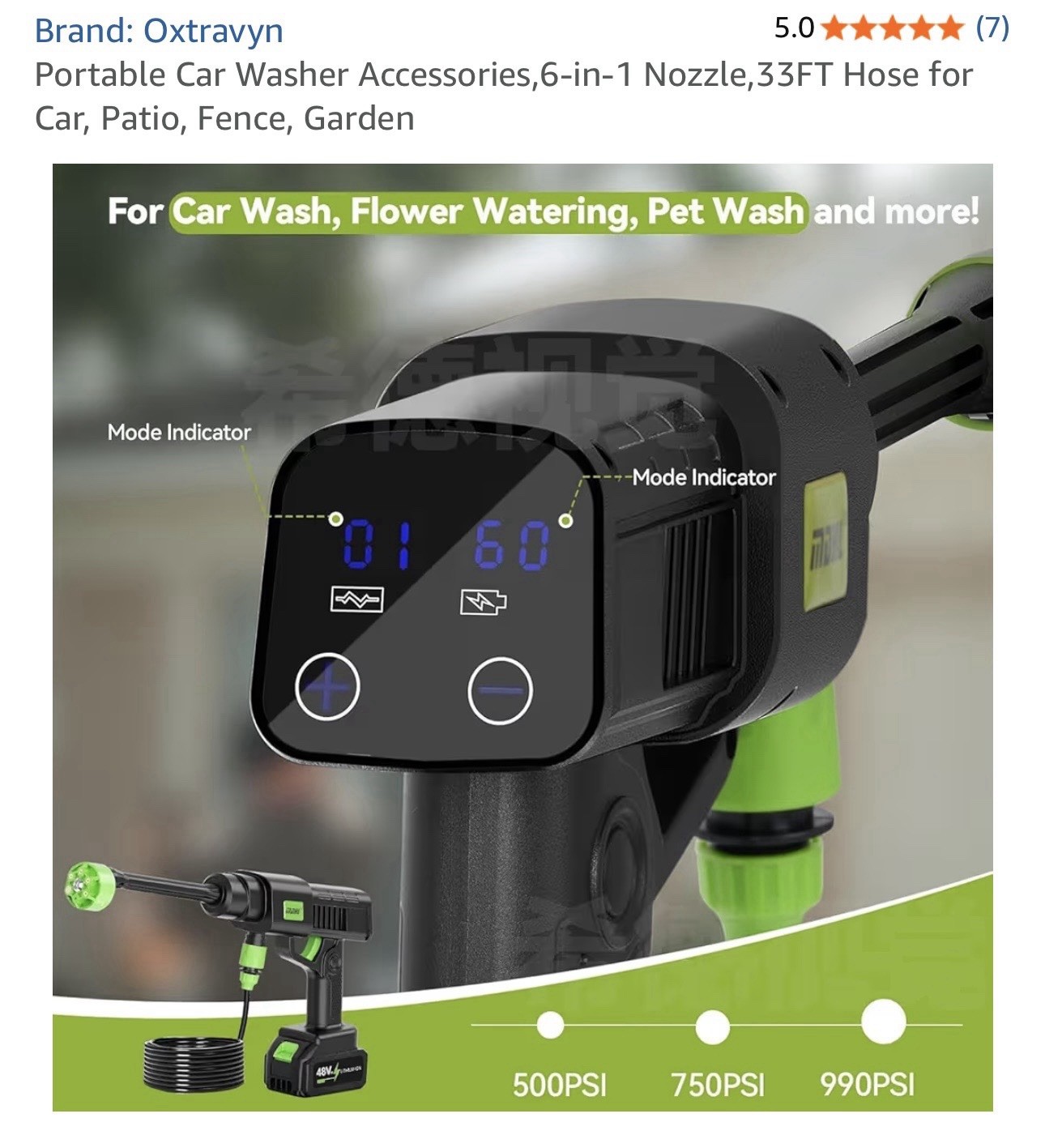 Oxtravyn 21V 990 PSI Portable Cordless Pressure Washer Kit, Hose, Foam, Case