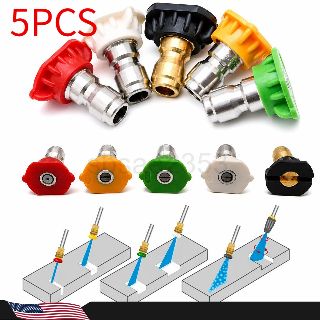5pcs Pressure Washer Spray Tips Nozzles High Power Kit Quick Connect 1/4″ Set US
