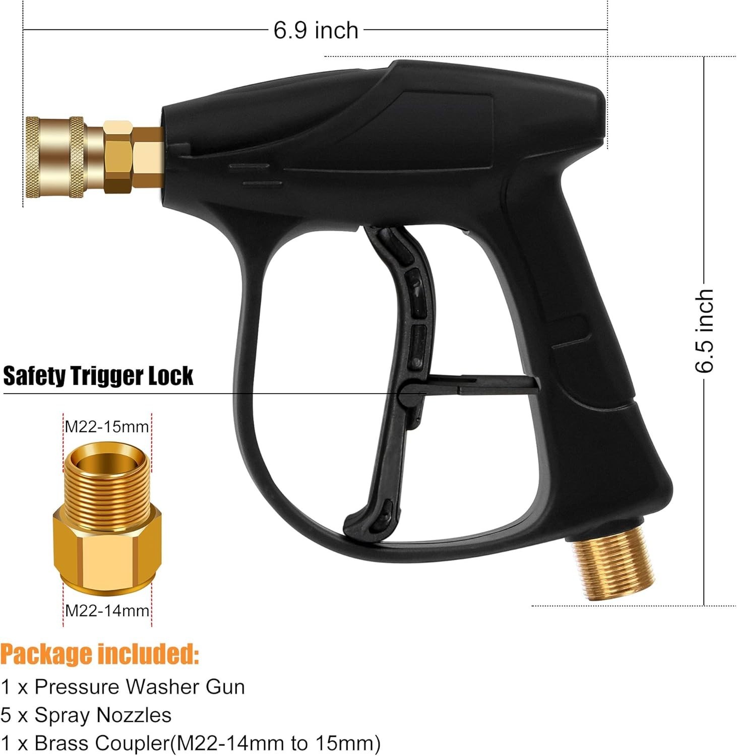 4350 PSI Car Washer Gun with 5 Spray Nozzles & Quick Connect Coupler
