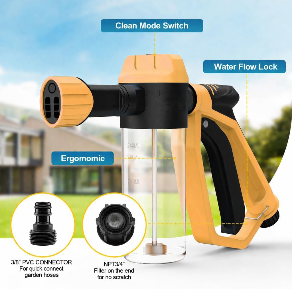 Car Wash Foam Gun With Microfiber Wash For Garden Hose High Pressure Nozzle