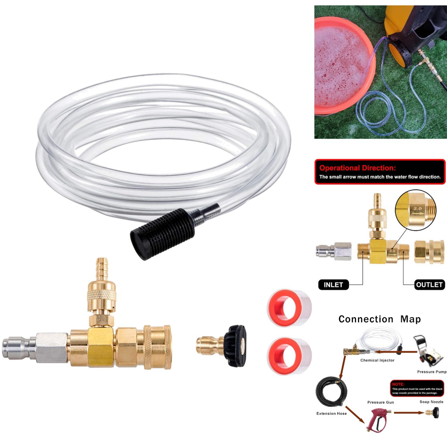 Pressure Washer Chemical Injector Kit – 4000 PSI, 3/8″ Quick Connect, Adjustable