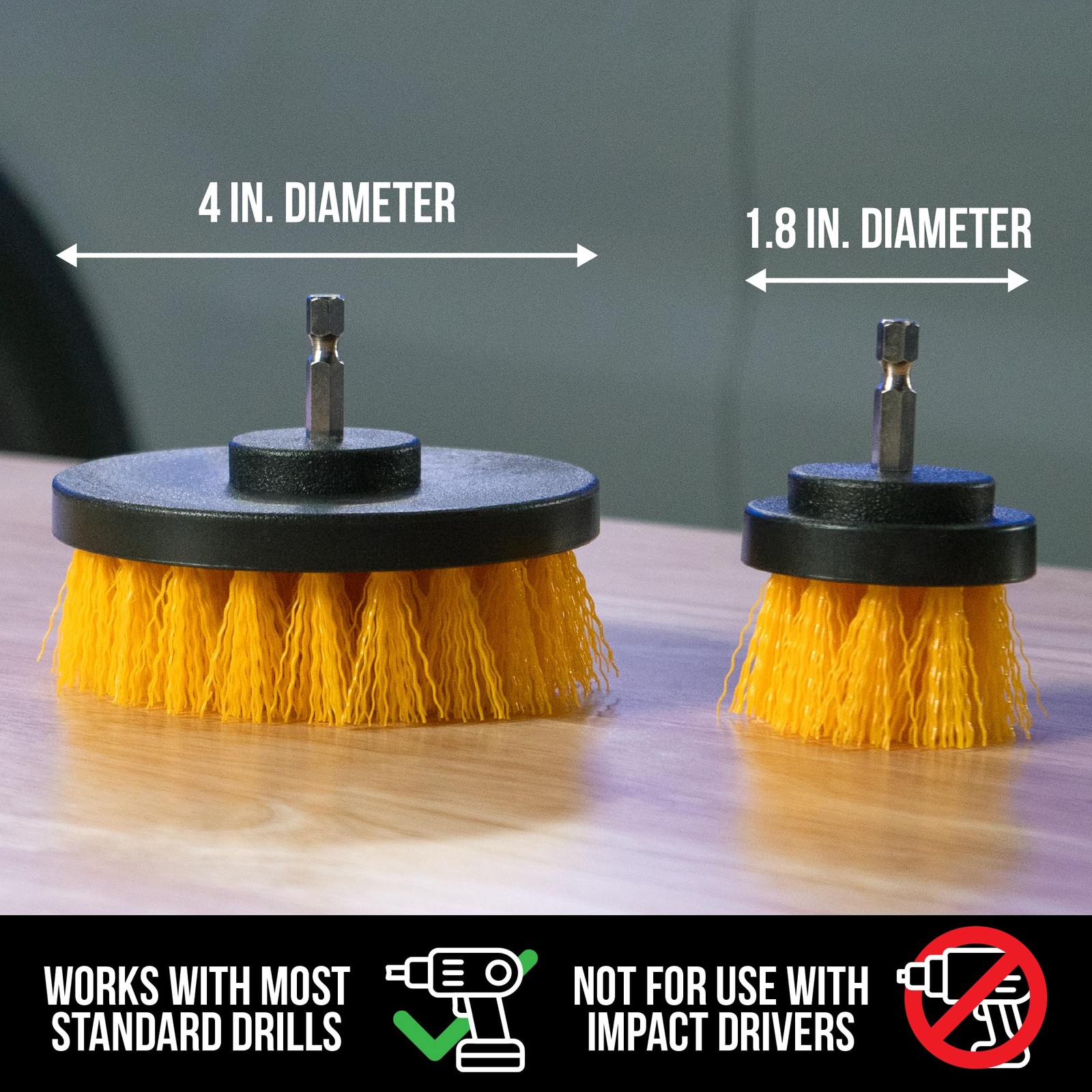 VIKING Drill Powered Carpet Cleaning Brushes for Car, 4 inches, Yellow
