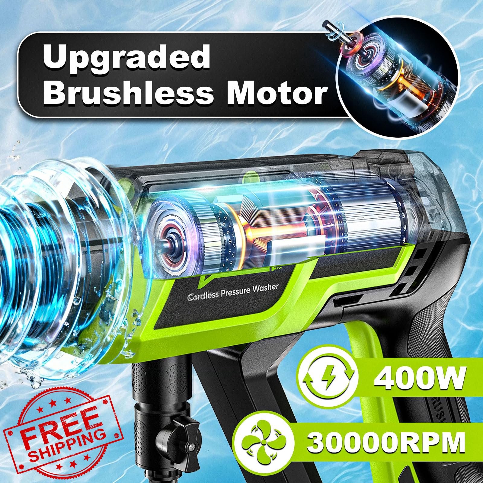 Cordless Portable Washer Brushless Motor 2 Batteries Charger Hose Case