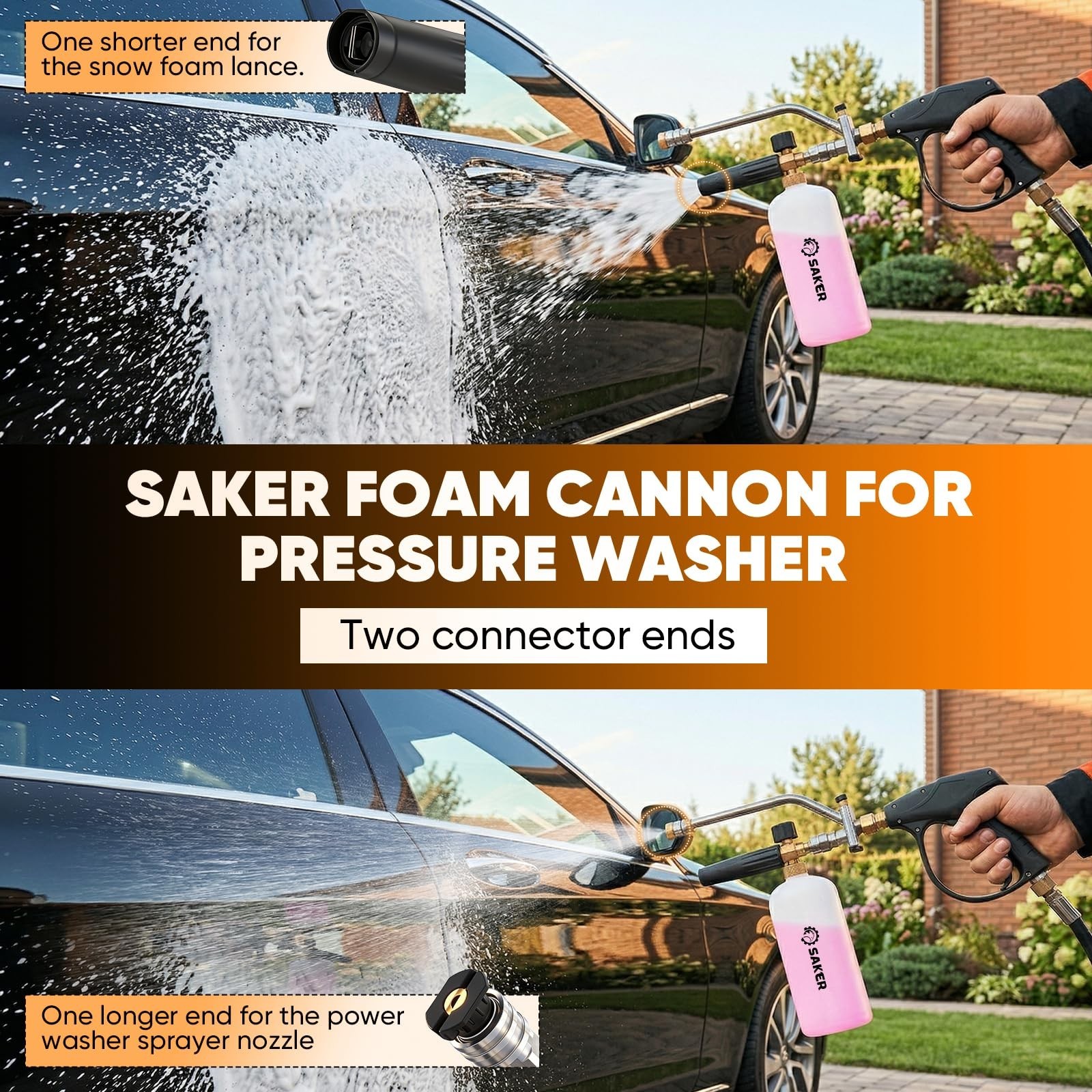 Foam Cannon Dual Connector for Pressure Washer Kit, Spray Gun & 5 Nozzles – Car