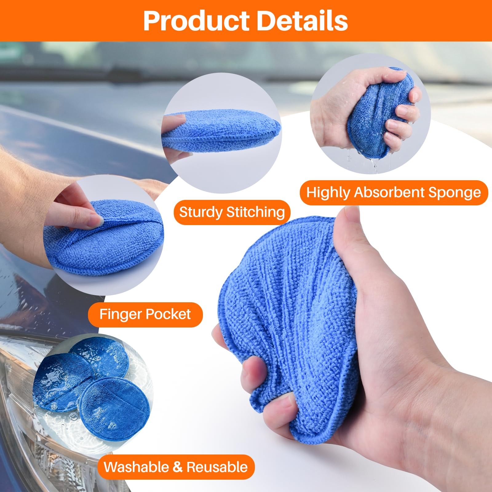 Microfiber Wax Applicator Pads 5 Inch Car Detailing Foam, 12 Pack