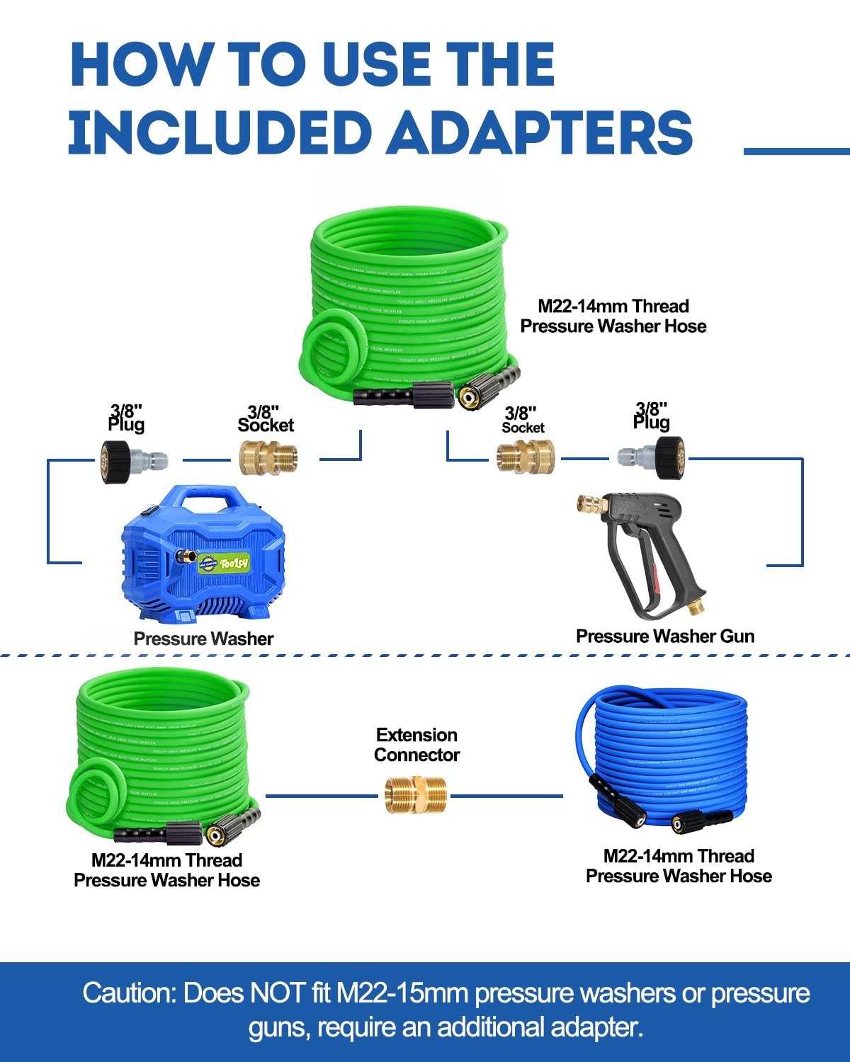 TOOLCY 1/4″ Kink-Free 3300 psi Flexible Pressure Washer Hose (Blue)