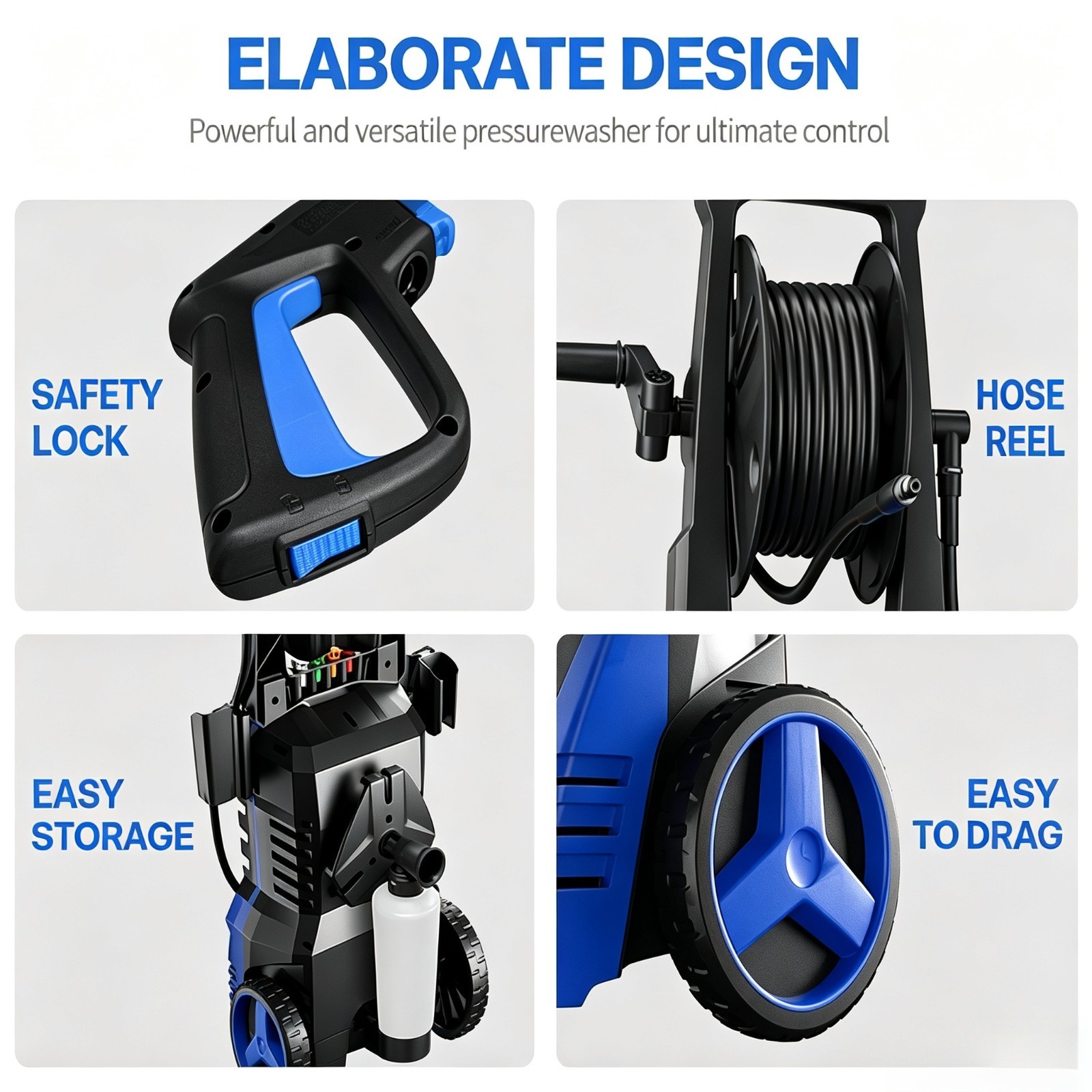 Pressure Washer 4200PSI 2.5GPM, Retractable Hose Reel, 4 Nozzle Tips, for Yard