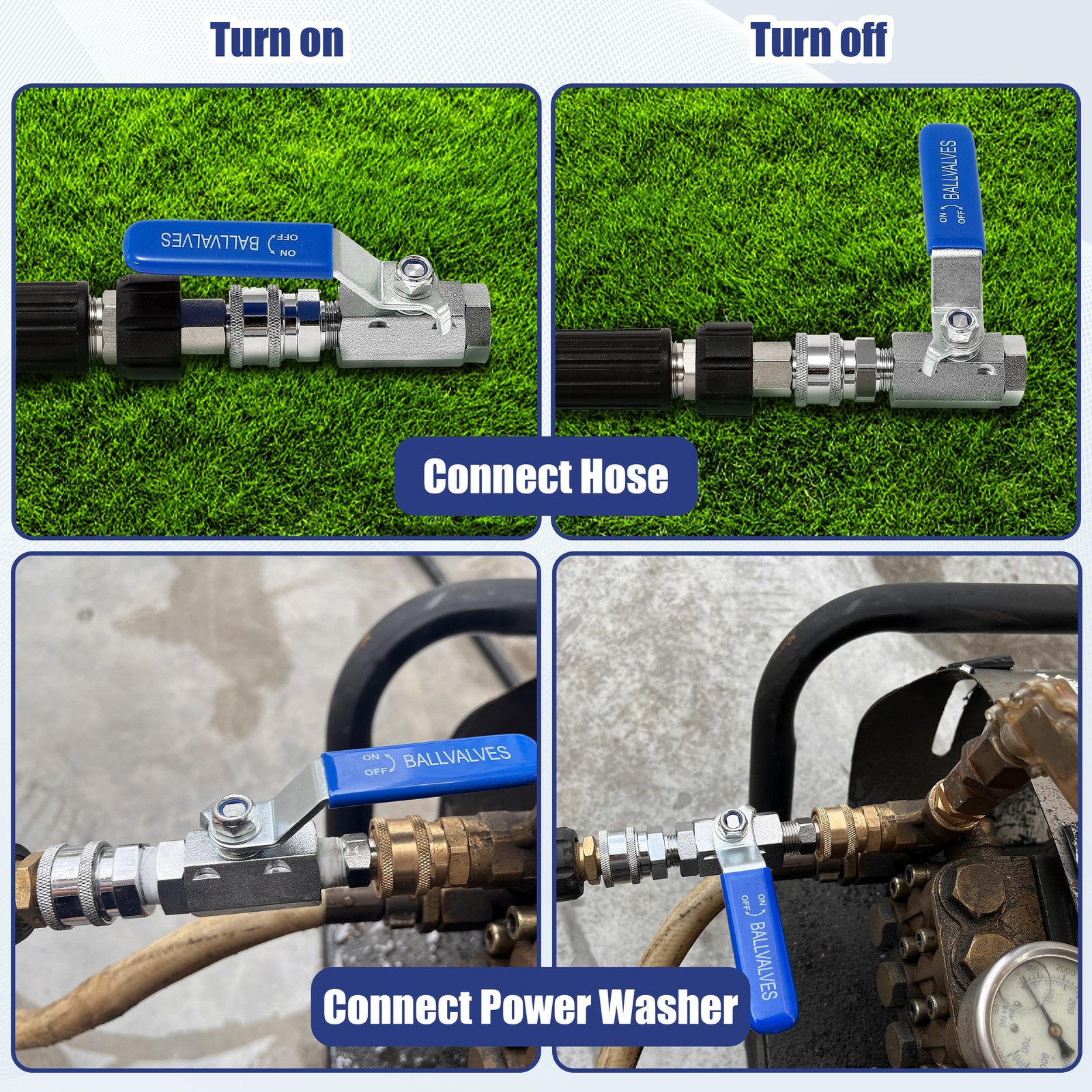 High Pressure Washer Ball Valve Kit, 3/8 Quick Connect Ball Valve for Power Wash