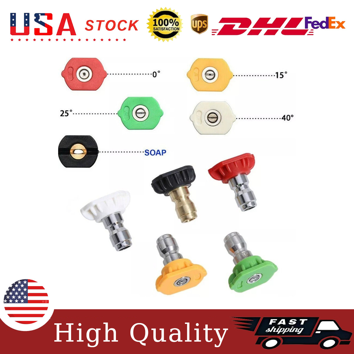 5Pcs Set High Power Tips Quick Connect 1/4″ Pressure Washer Spray Nozzle US