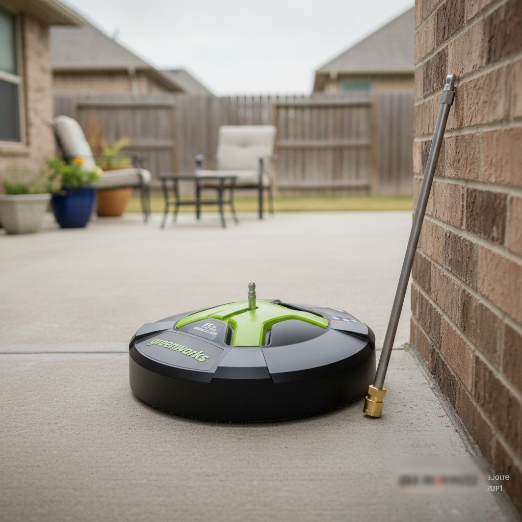 15″ Green Surface Cleaner with 26 Oz Tank & Wand for Efficient Outdoor Cleaning